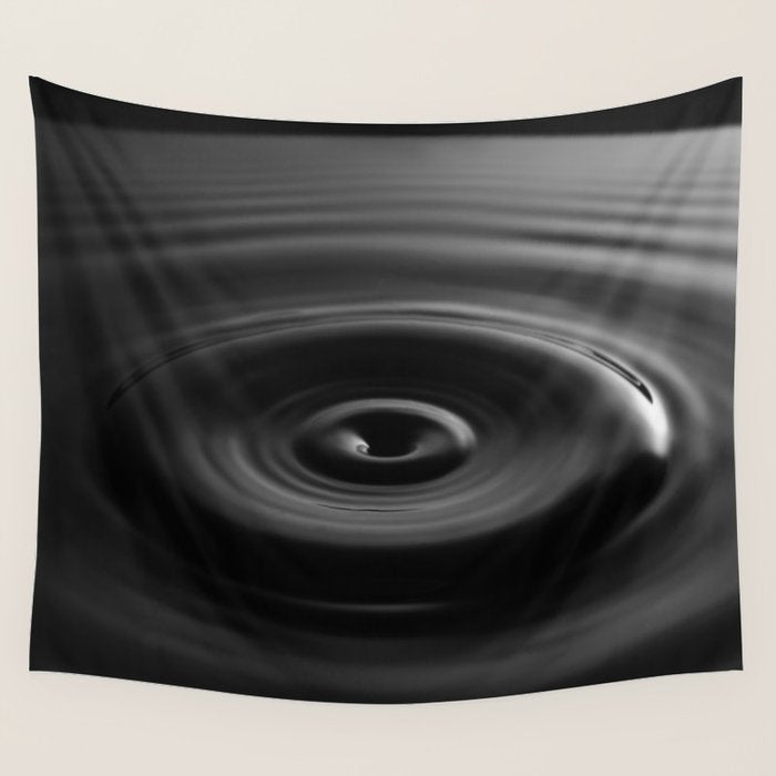 Zen water droplet in pool of water black and white inspirational photograph art print Wall Tapestry Gallery Image 1