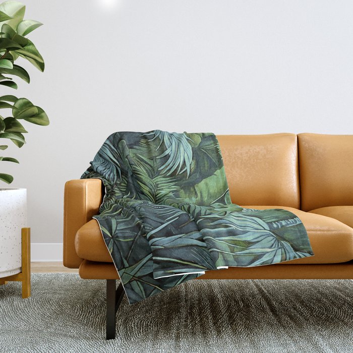 Mystic Jungle Tropical Hideaway Teal Green Throw Blanket Gallery Image 1