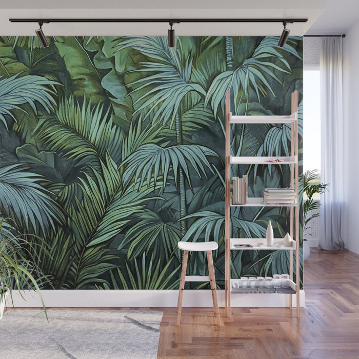 Mystic Jungle Tropical Hideaway Teal Green Wall Mural Gallery Image 1