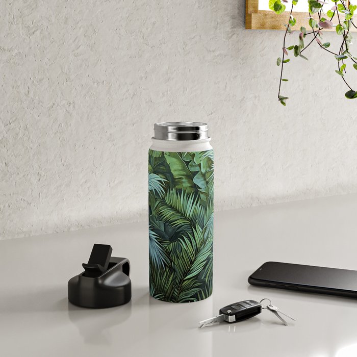 Mystic Jungle Tropical Hideaway Teal Green Water Bottle Gallery Image 4