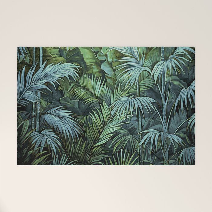 Mystic Jungle Tropical Hideaway Teal Green Welcome Mat Gallery Image 1