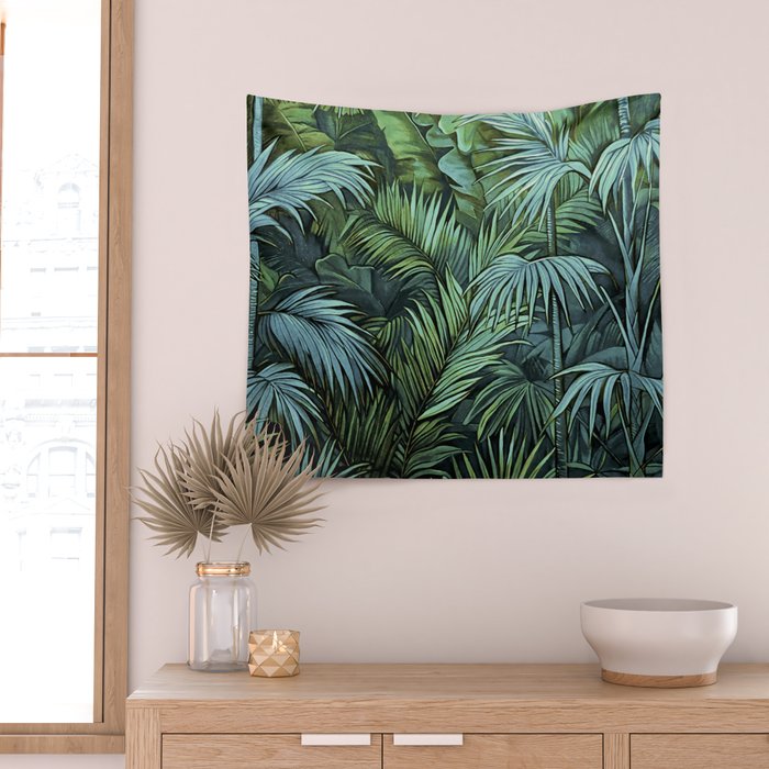 Mystic Jungle Tropical Hideaway Teal Green Wall Tapestry Gallery Image 2