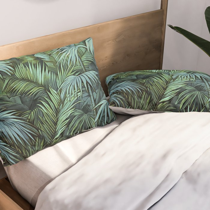 Mystic Jungle Tropical Hideaway Teal Green Pillow Sham Gallery Image 2