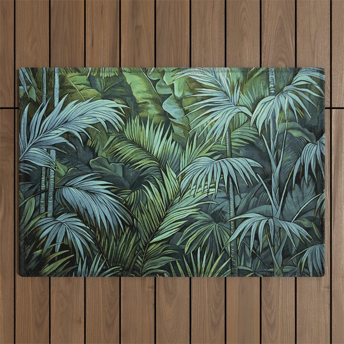 Mystic Jungle Tropical Hideaway Teal Green Outdoor Rug Gallery Image 1