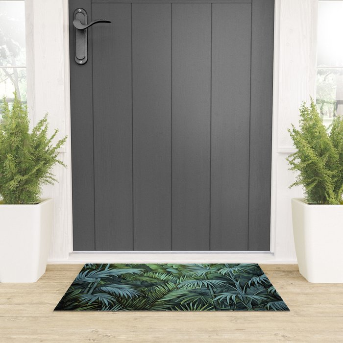 Mystic Jungle Tropical Hideaway Teal Green Welcome Mat Gallery Image 3