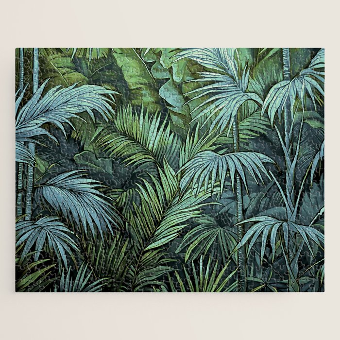 Mystic Jungle Tropical Hideaway Teal Green Jigsaw Puzzle Gallery Image 1