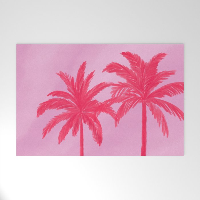 Pink Palm Trees Summer Tropical Aesthetic Welcome Mat Gallery Image 1