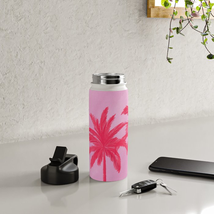 Pink Palm Trees Summer Tropical Aesthetic Water Bottle Gallery Image 4