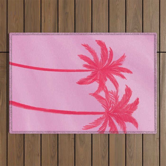 Pink Palm Trees Summer Tropical Aesthetic Outdoor Rug Gallery Image 1