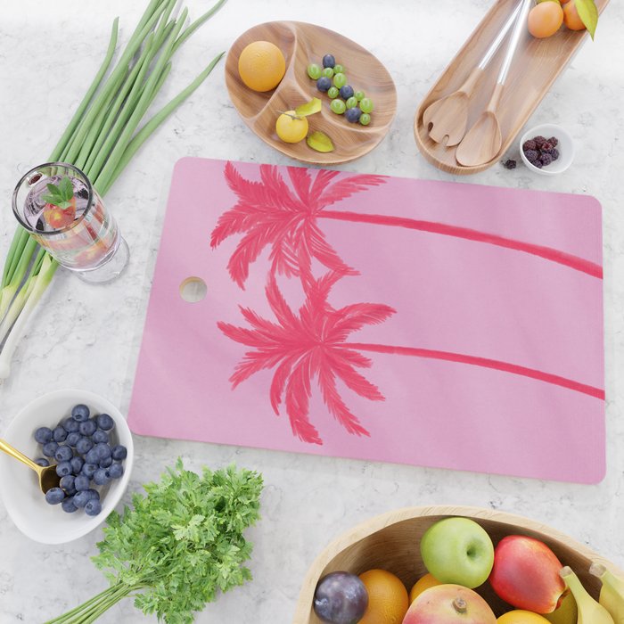 Pink Palm Trees Summer Tropical Aesthetic Cutting Board Gallery Image 2