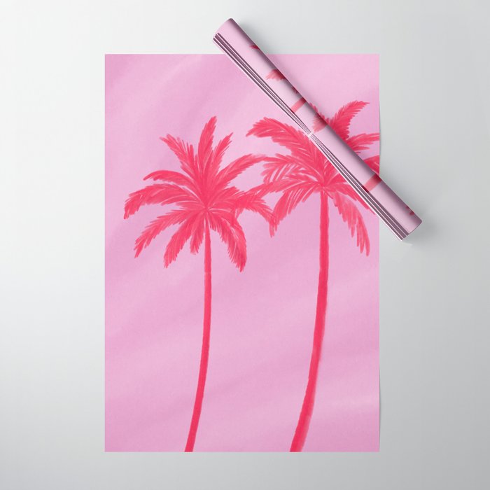 Pink Palm Trees Summer Tropical Aesthetic Wrapping Paper Gallery Image 1