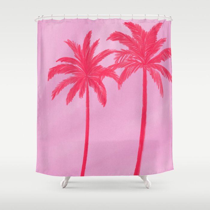 Pink Palm Trees Summer Tropical Aesthetic Shower Curtain Gallery Image 1
