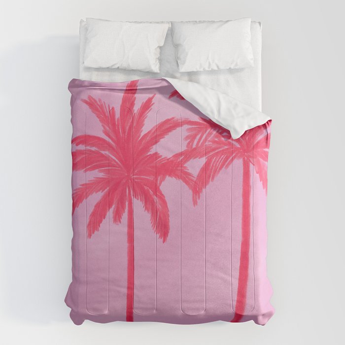 Pink Palm Trees Summer Tropical Aesthetic Comforter Gallery Image 6