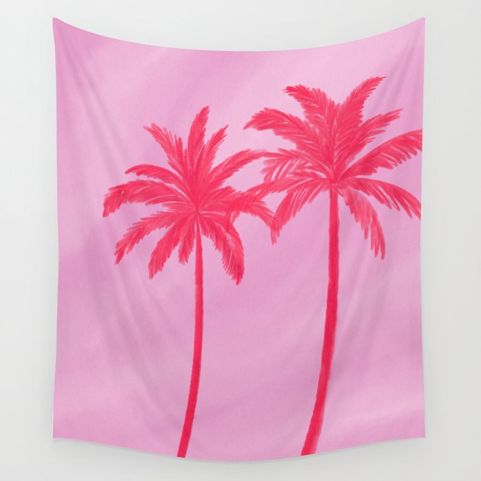 Pink Palm Trees Summer Tropical Aesthetic Wall Tapestry Gallery Image 4