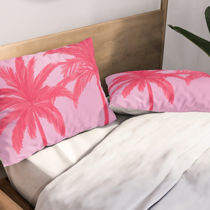 Pink Palm Trees Summer Tropical Aesthetic Pillow Sham Gallery Image 2