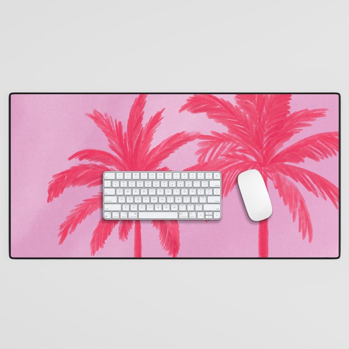 Pink Palm Trees Summer Tropical Aesthetic Desk Mat Gallery Image 1