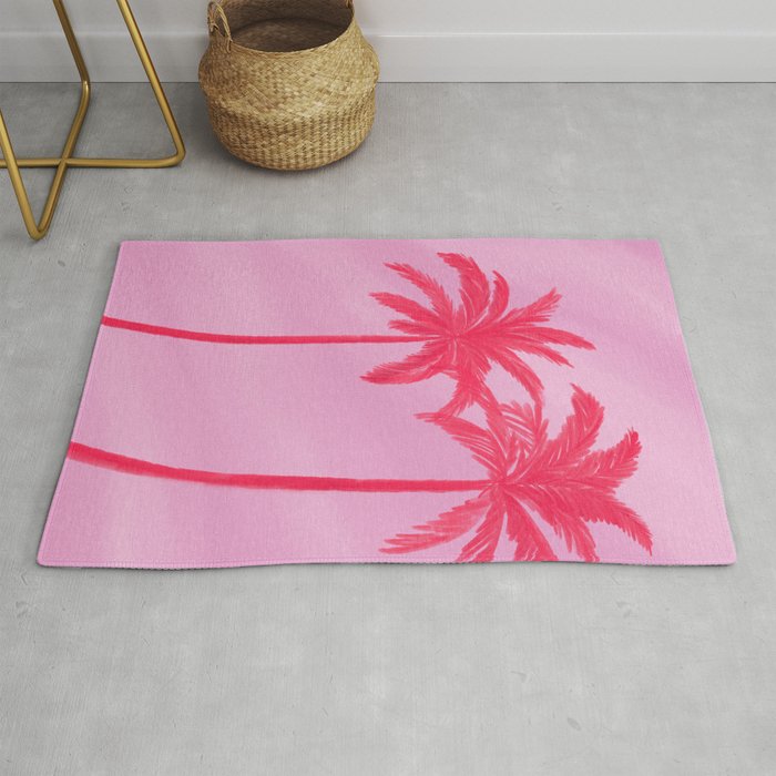 Pink Palm Trees Summer Tropical Aesthetic Rug Gallery Image 1