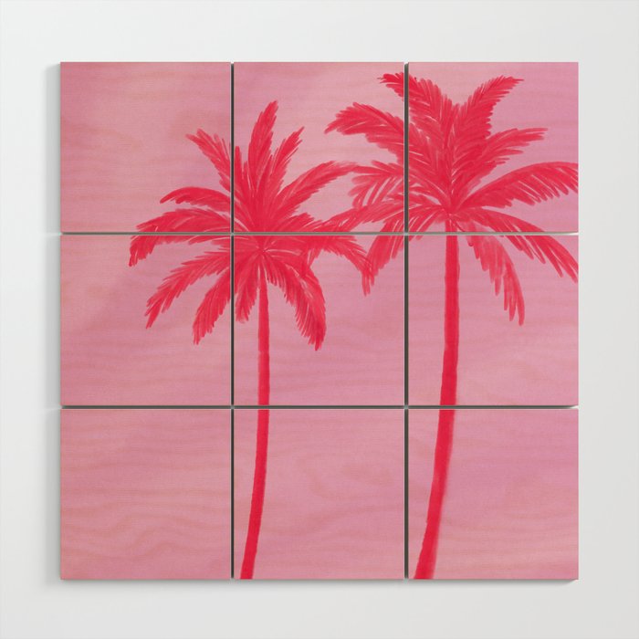 Pink Palm Trees Summer Tropical Aesthetic Wood Wall Art Gallery Image 1