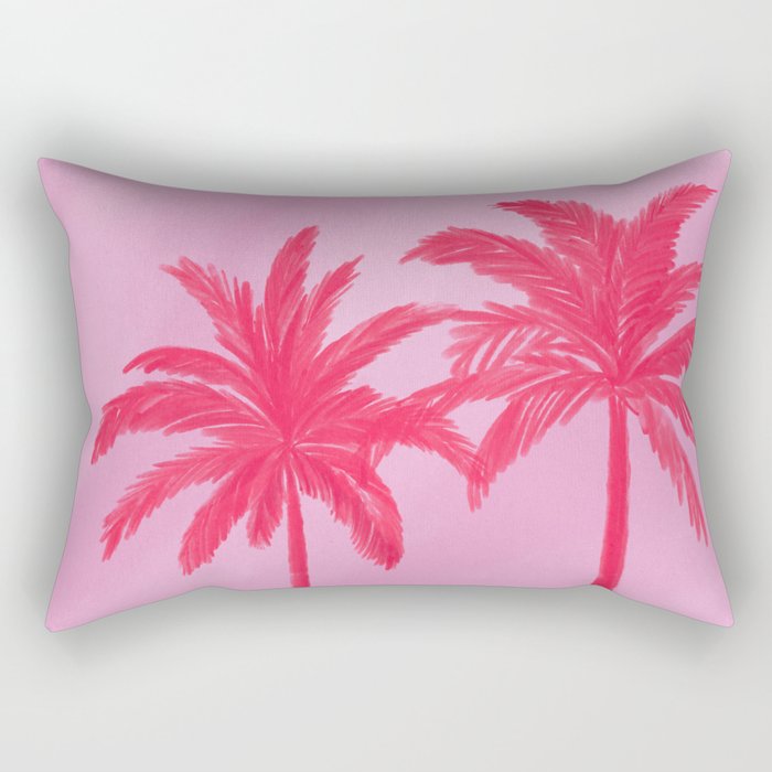 Pink Palm Trees Summer Tropical Aesthetic Rectangular Pillow Gallery Image 1