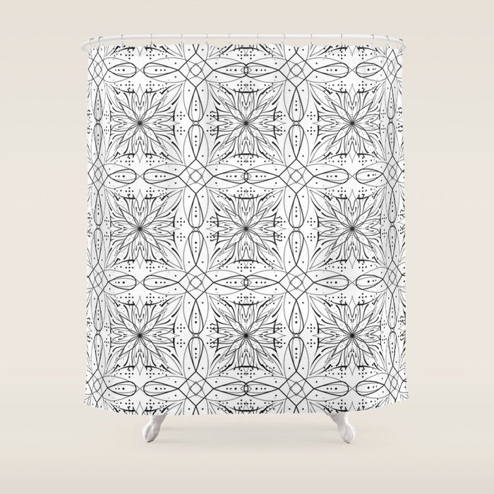 BW starry abstract mosaic B Shower Curtain Gallery Image 1