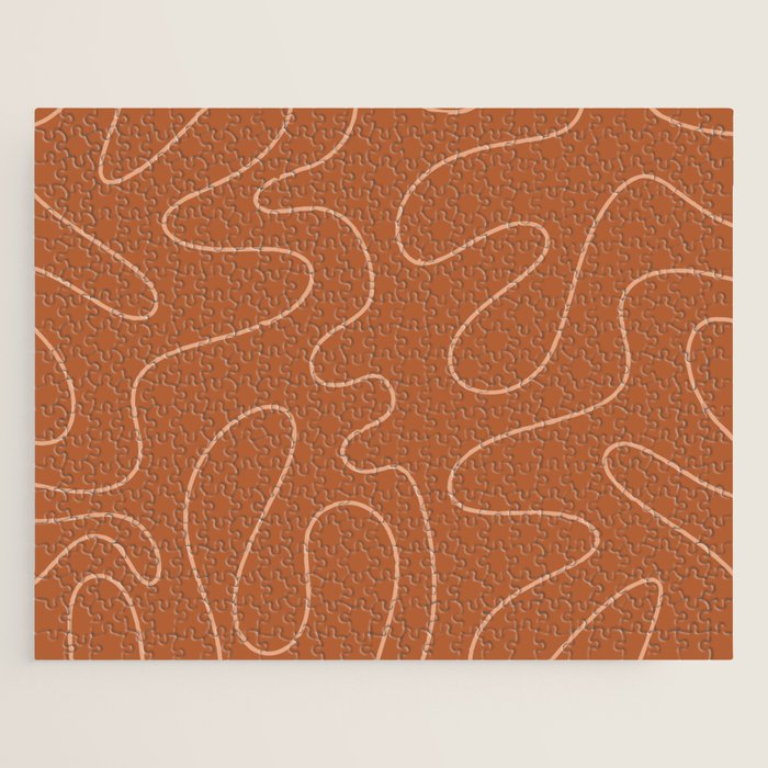 Squiggle Abstract Minimalist Modern Boho Pattern in Terracotta Rust Jigsaw Puzzle Gallery Image 1