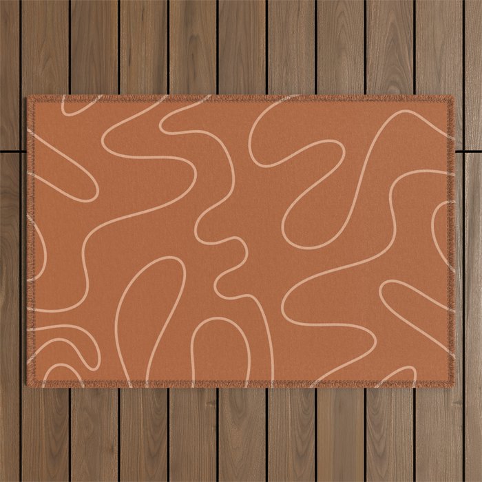 Squiggle Abstract Minimalist Modern Boho Pattern in Terracotta Rust Outdoor Rug Gallery Image 1