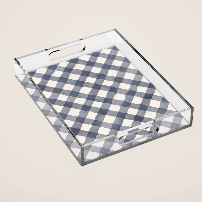 Hand Painted Blue Festive Gingham Theme Acrylic Tray Gallery Image 1
