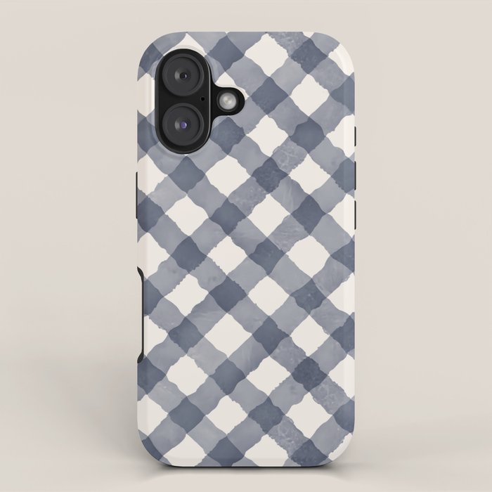 Hand Painted Blue Festive Gingham Theme iPhone Case Gallery Image 1
