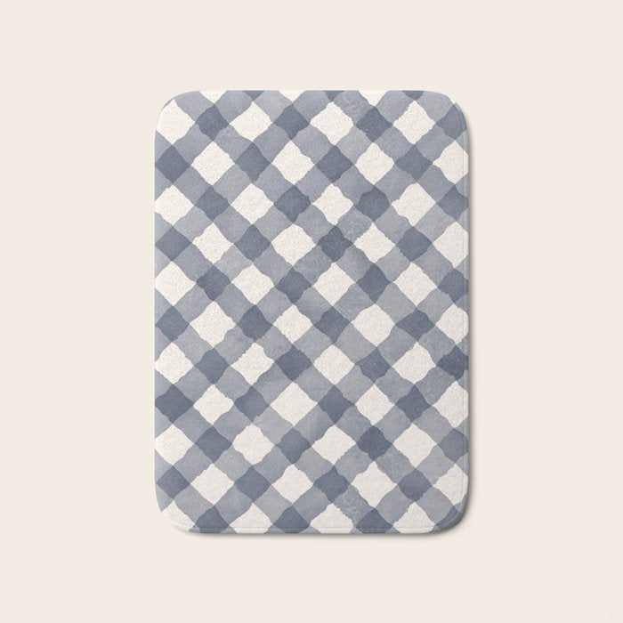 Hand Painted Blue Festive Gingham Theme Bath Mat Gallery Image 1