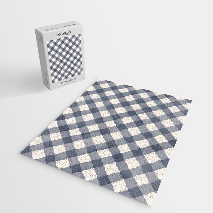 Hand Painted Blue Festive Gingham Theme Jigsaw Puzzle Gallery Image 2