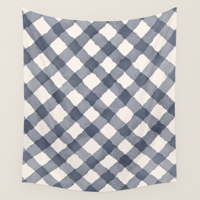 Hand Painted Blue Festive Gingham Theme Wall Tapestry Gallery Image 4
