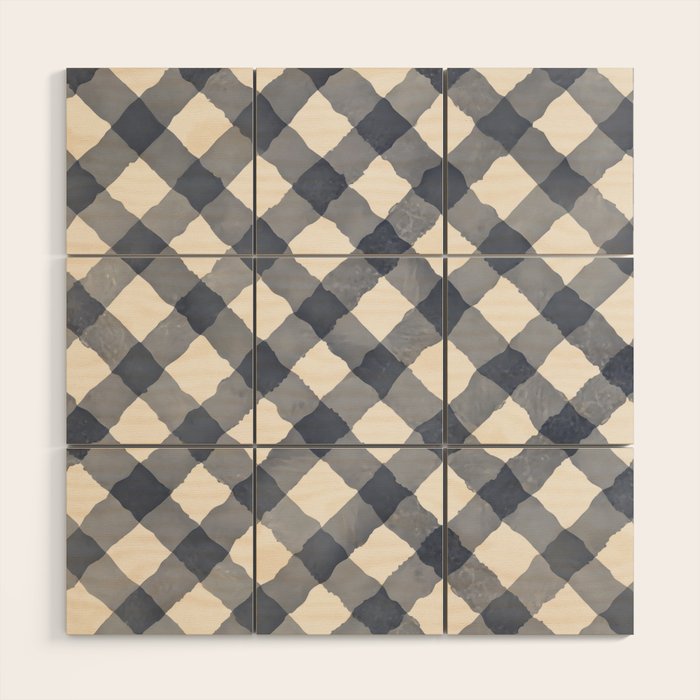 Hand Painted Blue Festive Gingham Theme Wood Wall Art Gallery Image 1