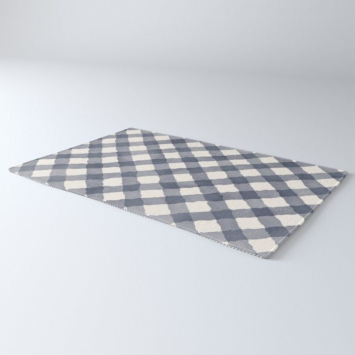 Hand Painted Blue Festive Gingham Theme Rug Gallery Image 3