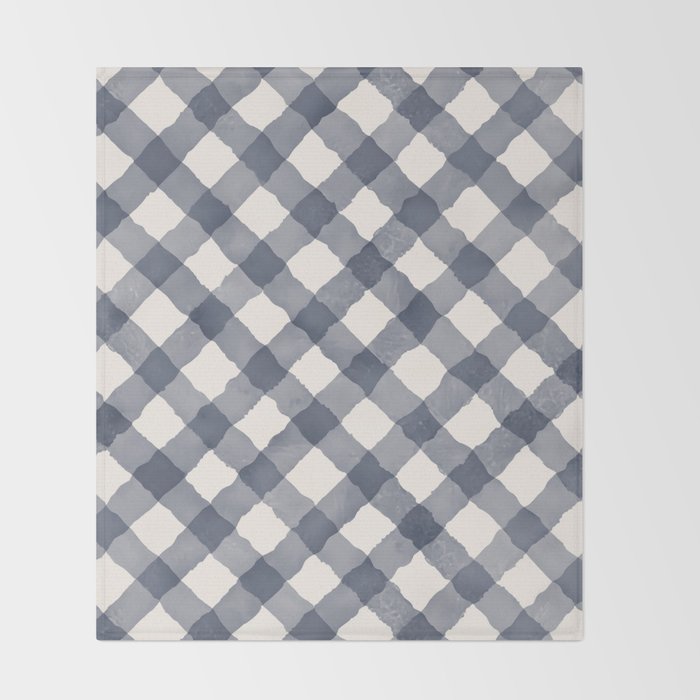 Hand Painted Blue Festive Gingham Theme Throw Blanket Gallery Image 2