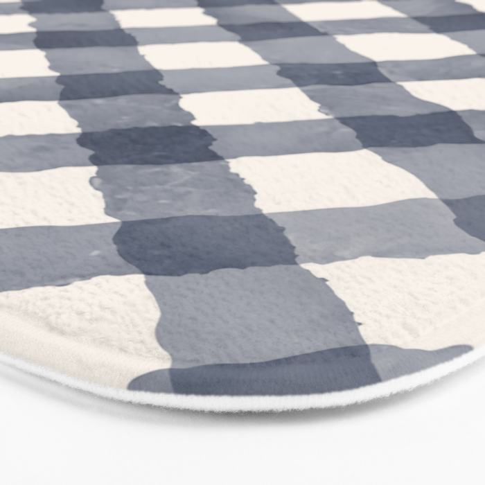 Hand Painted Blue Festive Gingham Theme Bath Mat Gallery Image 3