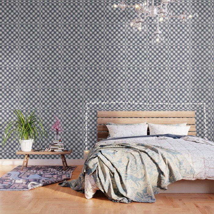 Hand Painted Blue Festive Gingham Theme Wallpaper Gallery Image 3