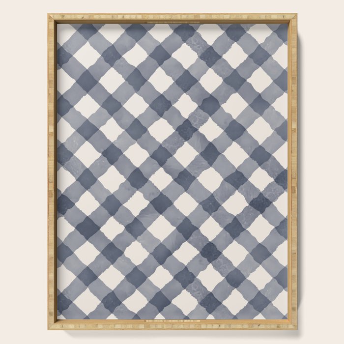 Hand Painted Blue Festive Gingham Theme Serving Tray Gallery Image 1