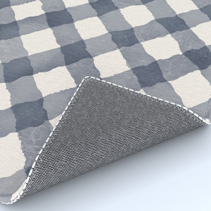 Hand Painted Blue Festive Gingham Theme Rug Gallery Image 4