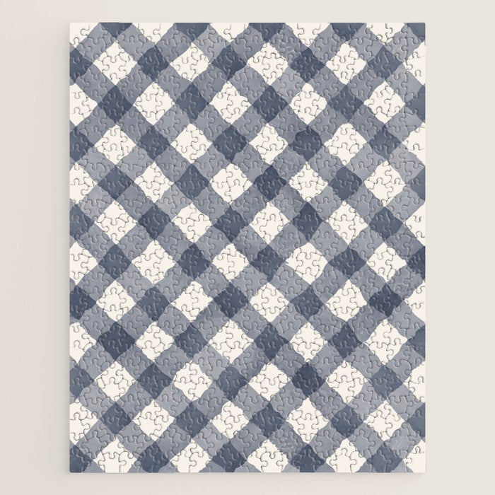 Hand Painted Blue Festive Gingham Theme Jigsaw Puzzle Gallery Image 1