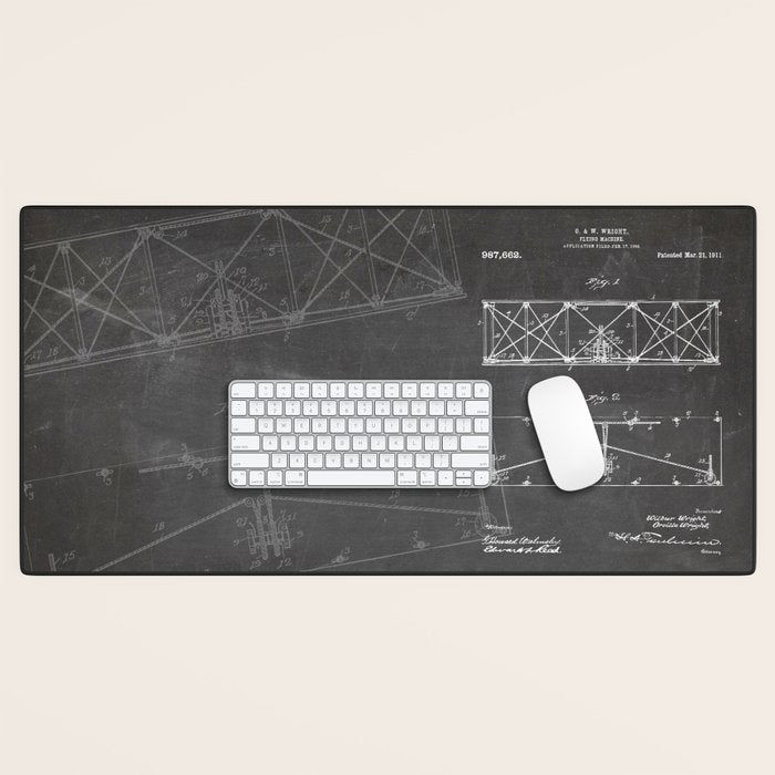 Wright Brother'S Plane Patent - Aviation Art - Black Chalkboard Desk Mat Gallery Image 1