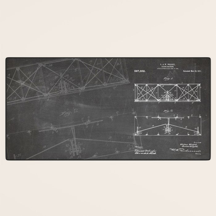 Wright Brother'S Plane Patent - Aviation Art - Black Chalkboard Desk Mat Gallery Image 3