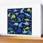 Watercolor Dinosaur Blue Green Dino Pattern Wall Mural Gallery Image 2
