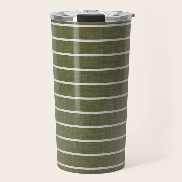 Cozy Stripes In Olive Green Travel Mug Gallery Image 1