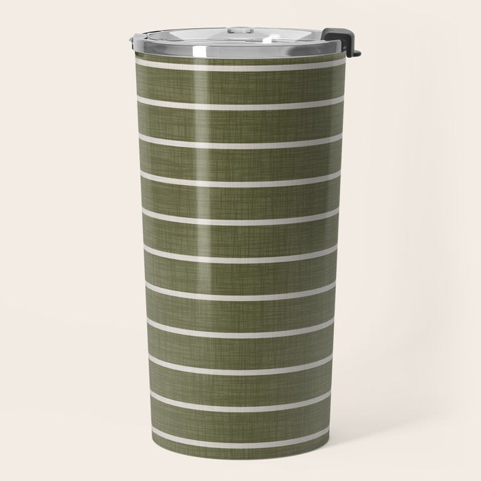 Cozy Stripes In Olive Green Travel Mug Gallery Image 2