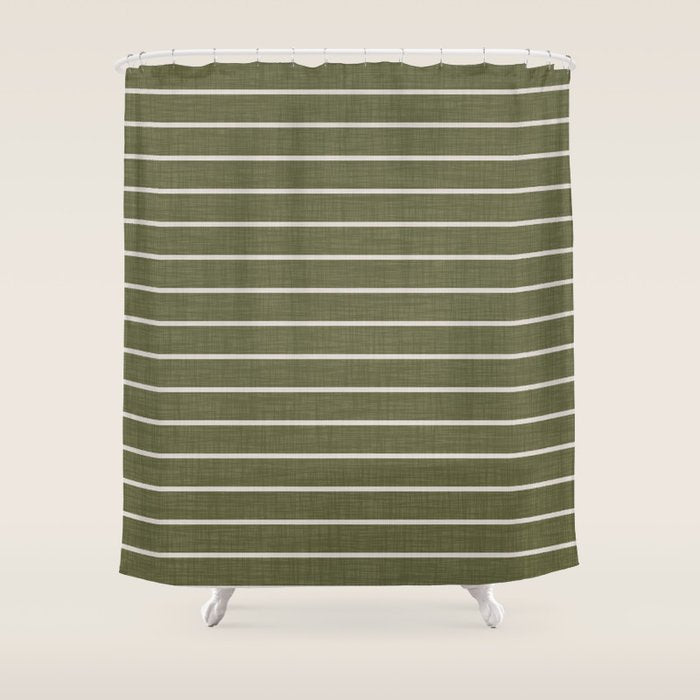 Cozy Stripes In Olive Green Shower Curtain Gallery Image 1