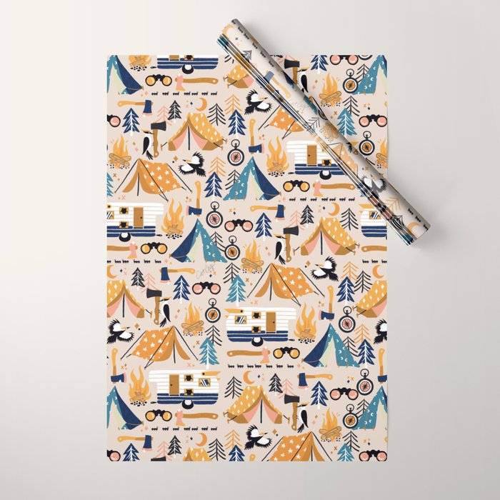 Camping Kit - Orange & Blue Wrapping Paper Gallery Image 1