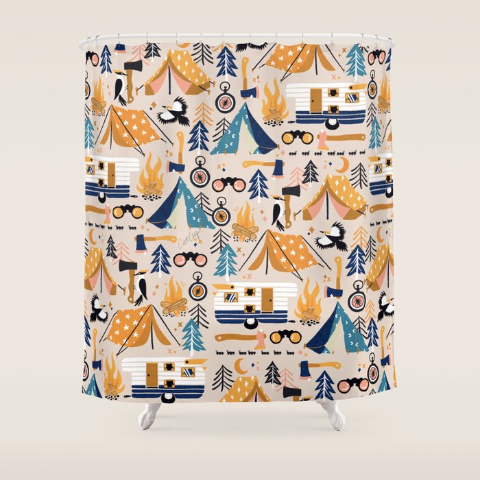 Camping Kit - Orange & Blue Shower Curtain Gallery Image 1
