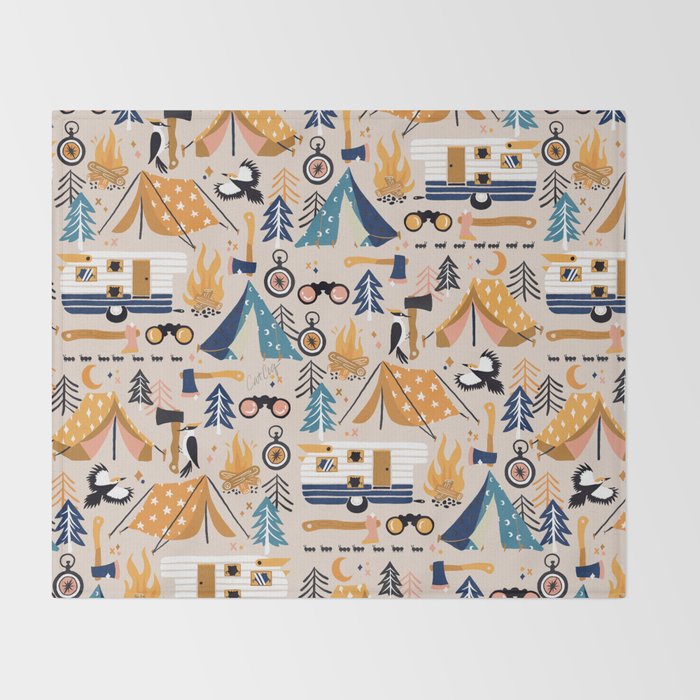 Camping Kit - Orange & Blue Throw Blanket Gallery Image 2