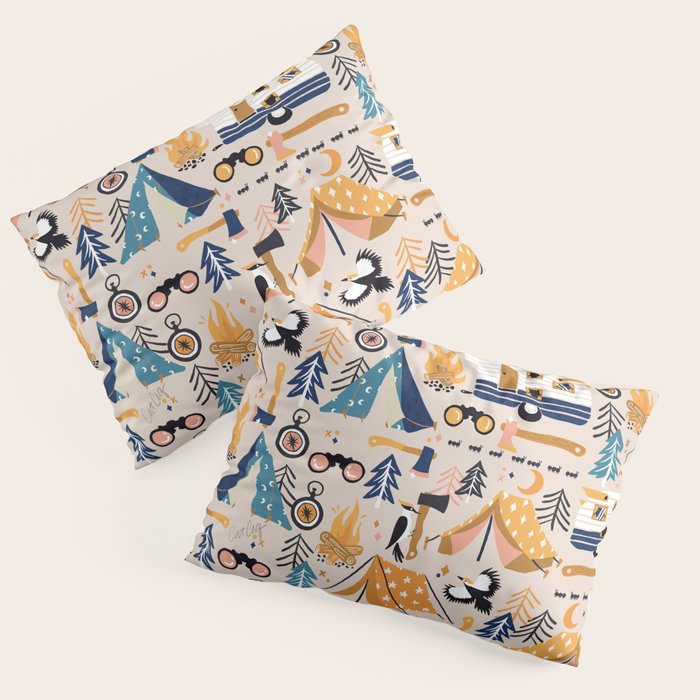 Camping Kit - Orange & Blue Pillow Sham Gallery Image 1