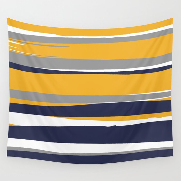 Stripes Abstract, Yellow, Grey, Navy Wall Tapestry Gallery Image 1